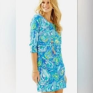 Lilly Pulitzer Linden Sorella Print Pima Cotton Dress Size XS Roll-Tab Sleeves